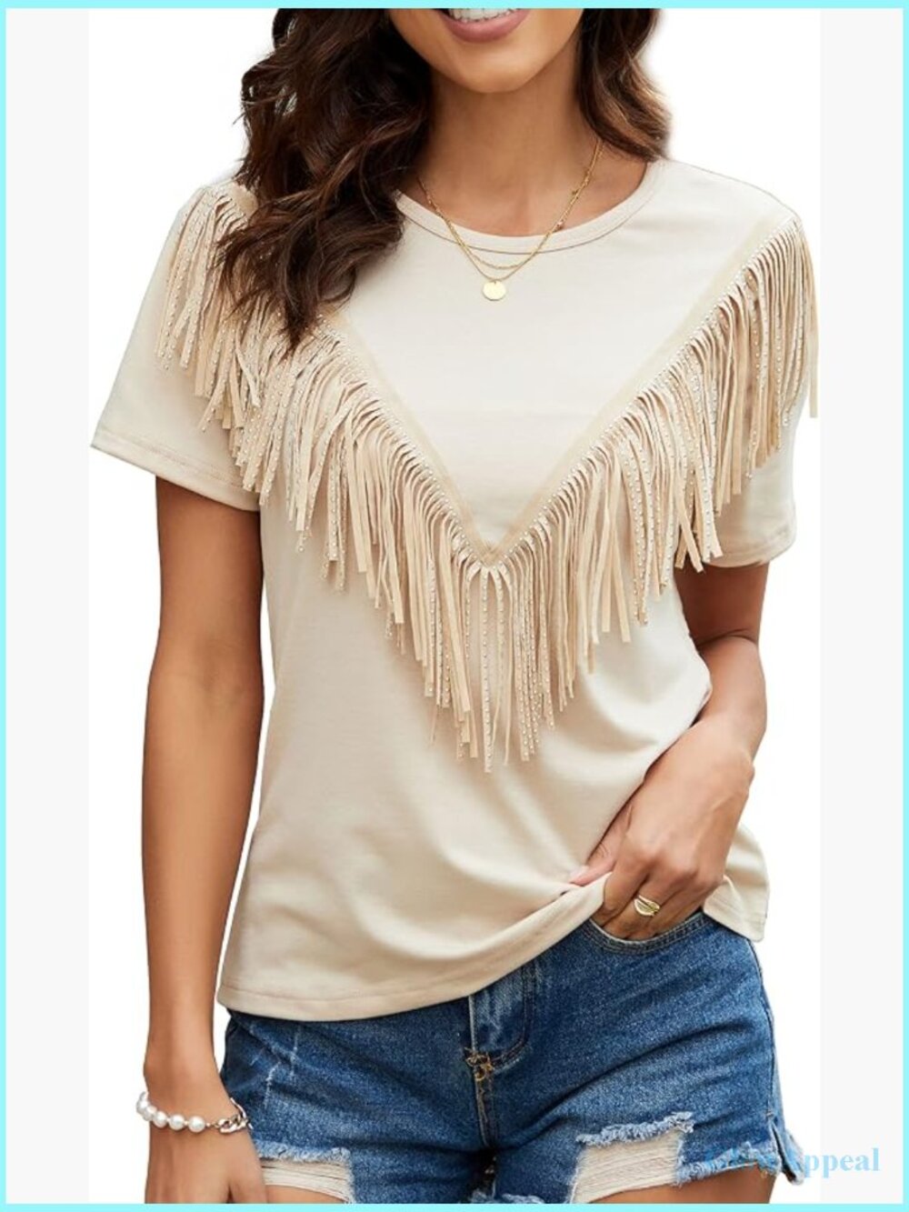 Women's Fringe Trim Short Sleeve Tassel Blouse T-Shirt Top